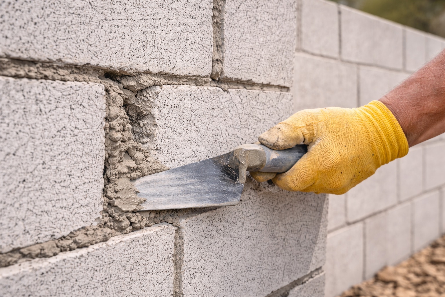 damaged mortar joints in block wall